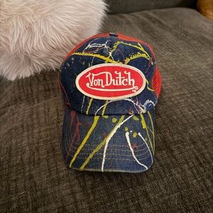 Vintage 2004 Von Dutch Artistic Splatter Cap with Red and Blue